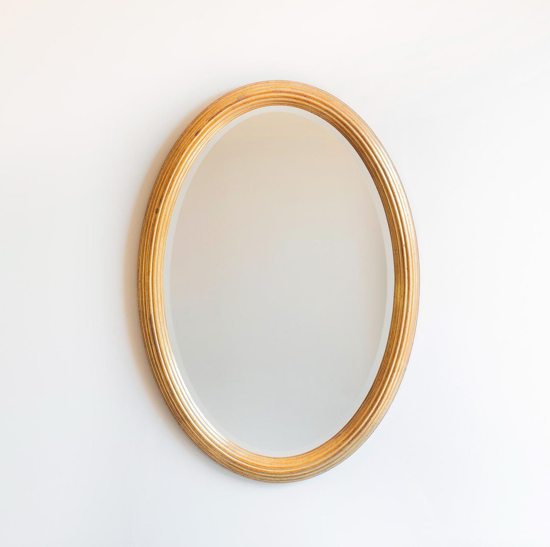 Large Oval Golden Mirror With Beveled Glass - Deknudt