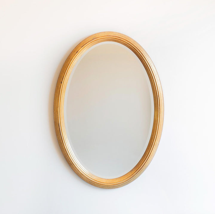 Large Oval Golden Mirror With Beveled Glass - Deknudt