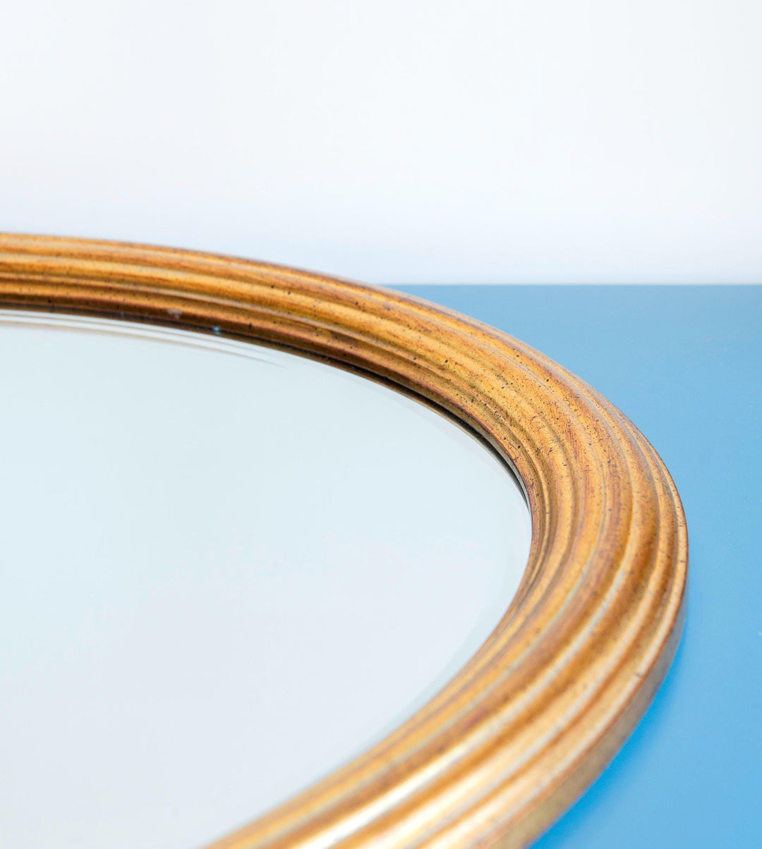 Large Oval Golden Mirror With Beveled Glass - Deknudt