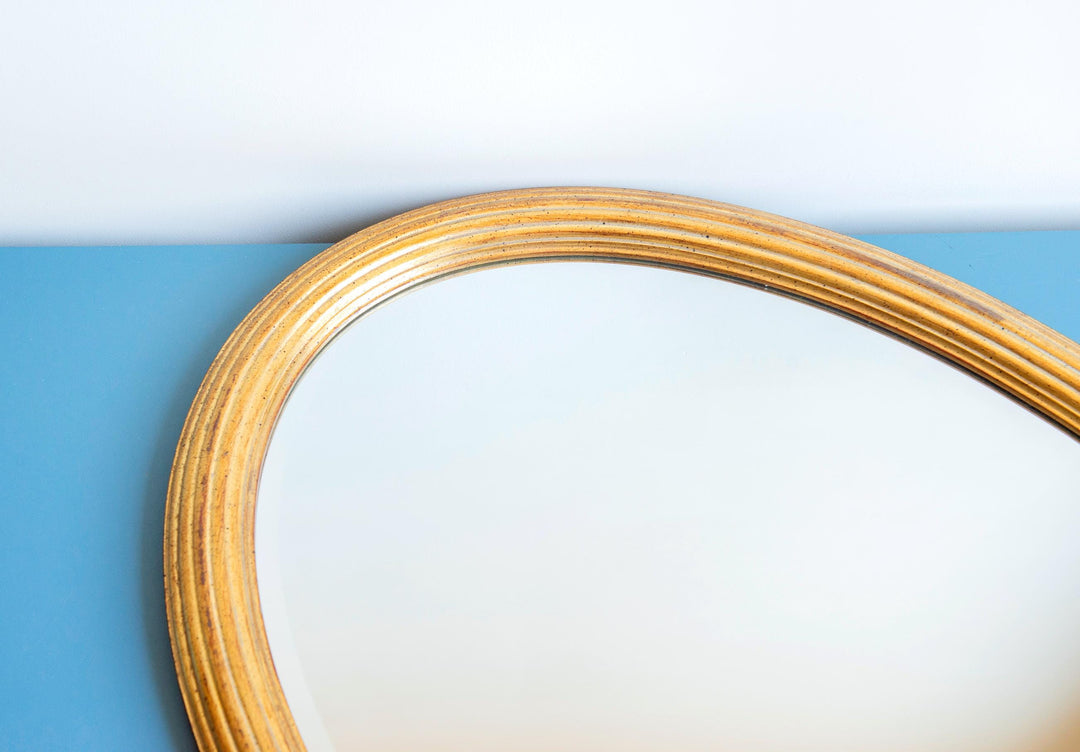 Large Oval Golden Mirror With Beveled Glass - Deknudt