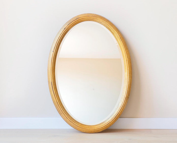 Large Oval Golden Mirror With Beveled Glass - Deknudt