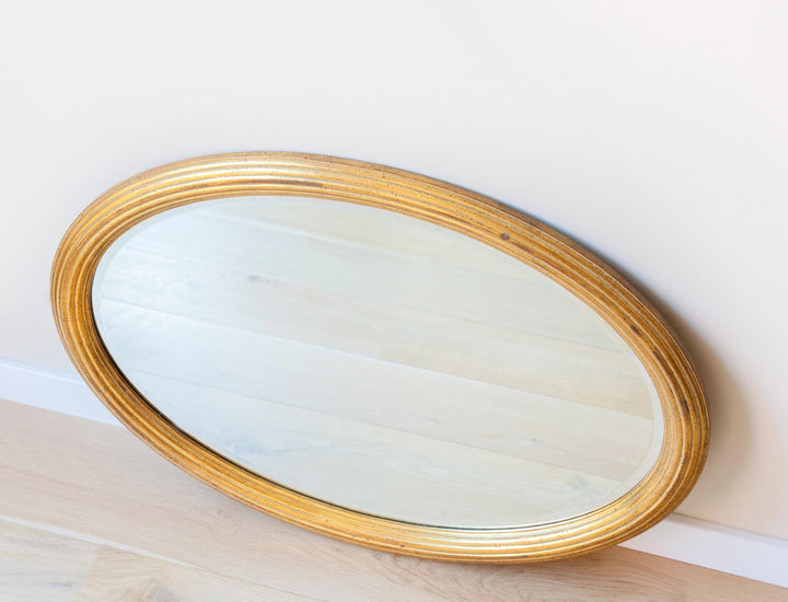Large Oval Golden Mirror With Beveled Glass - Deknudt