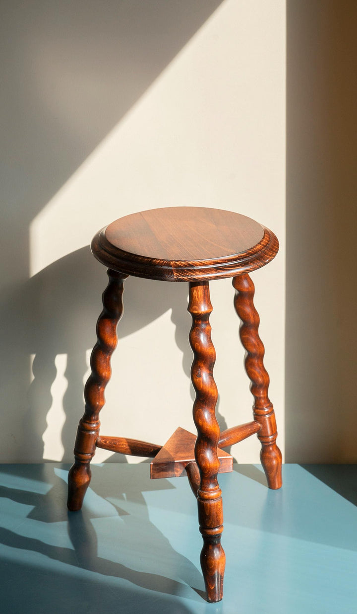 Vintage Round Tripod Stool, Barley Twist Legs