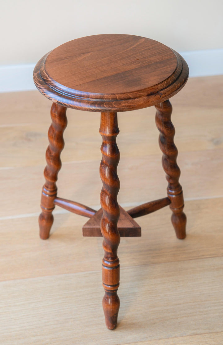 Vintage Round Tripod Stool, Barley Twist Legs