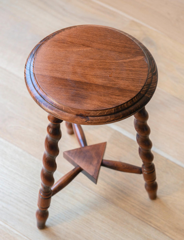 Vintage Round Tripod Stool, Barley Twist Legs
