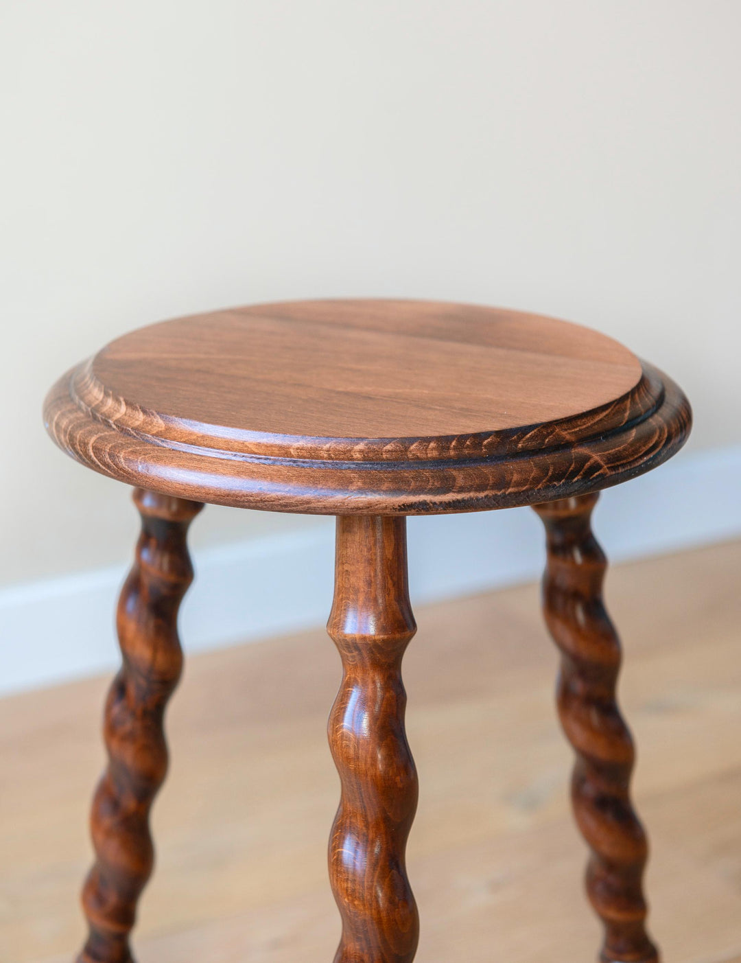 Vintage Round Tripod Stool, Barley Twist Legs