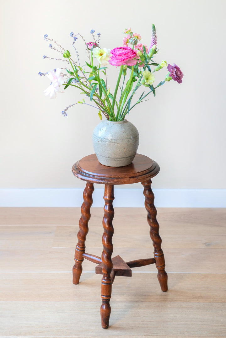 Vintage Round Tripod Stool, Barley Twist Legs