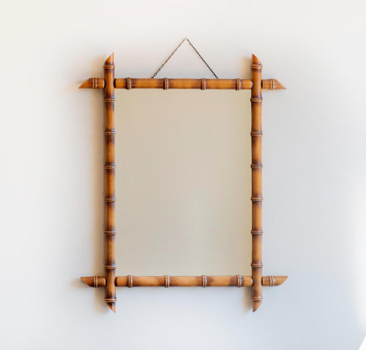Antique Large French Mirror, Faux Bamboo Frame
