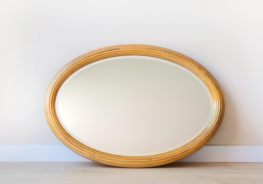 Large Oval Golden Mirror With Beveled Glass - Deknudt