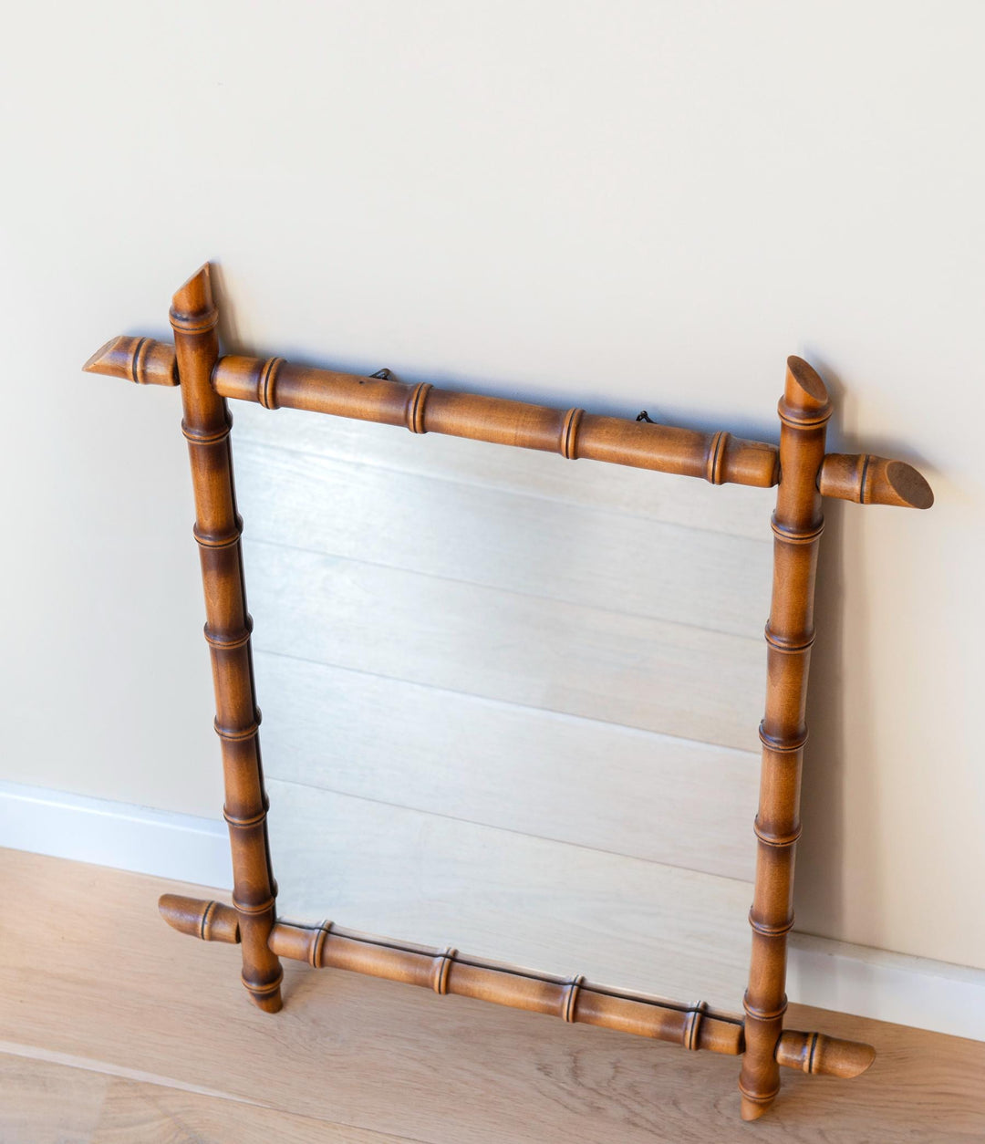 Antique Large French Mirror, Faux Bamboo Frame