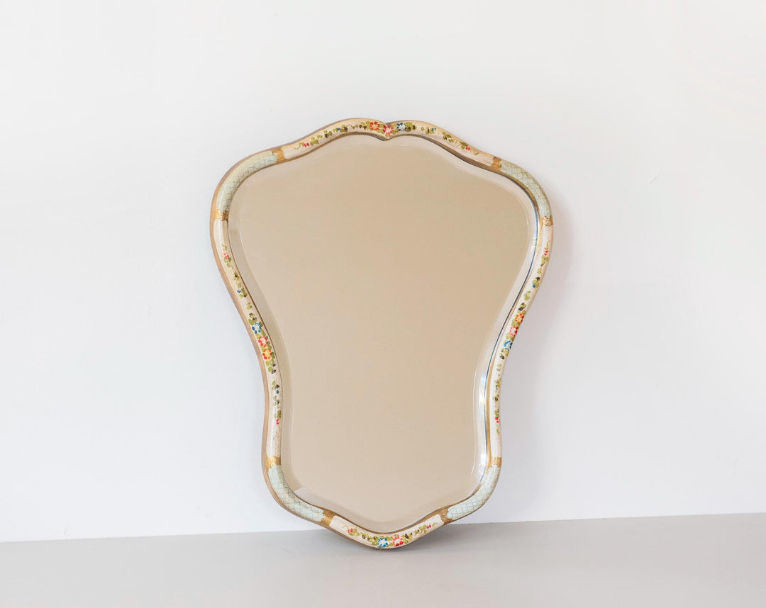 Vintage Dutch Floral Wall Mirror - Hand Painted Scalloped Frame