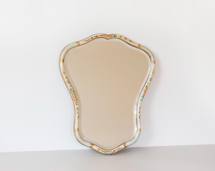 Vintage Dutch Floral Wall Mirror - Hand Painted Scalloped Frame