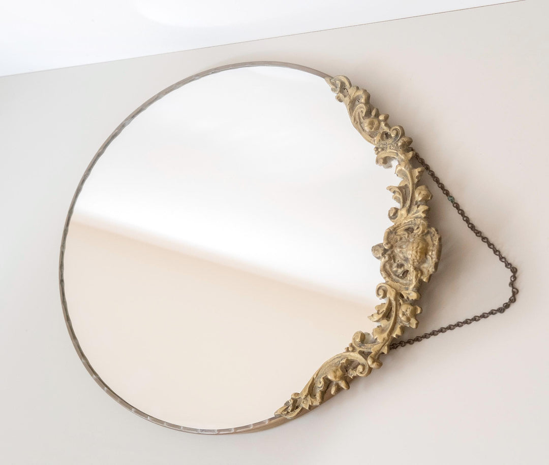 Vintage Brass Oval Wall Mirror With Hanging Chain