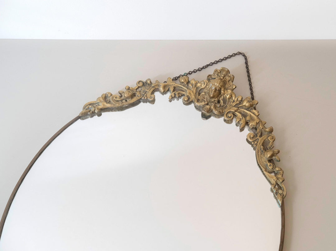 Vintage Brass Oval Wall Mirror With Hanging Chain