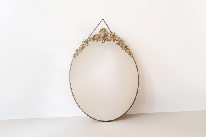 Vintage Brass Oval Wall Mirror With Hanging Chain