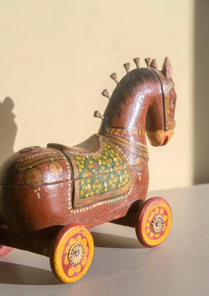 Antique Indian Wooden Horse Statue - Trinket Box