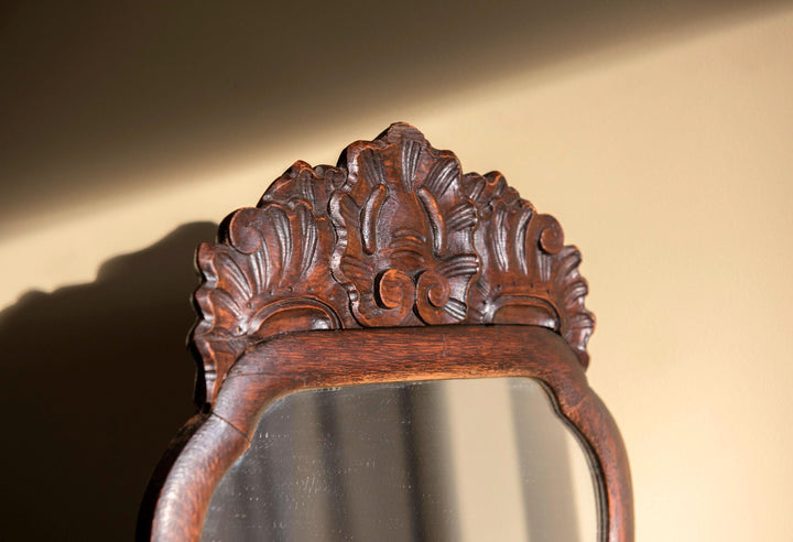 Antique Dutch Victorian Wall Mirror - Floral Crest