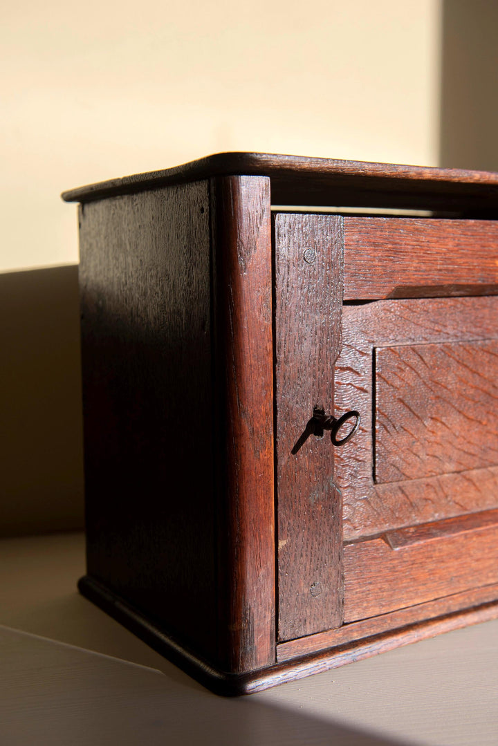 Small Antique Wooden Wall Cabinet with Key