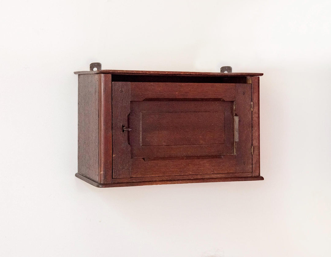 Small Antique Wooden Wall Cabinet with Key