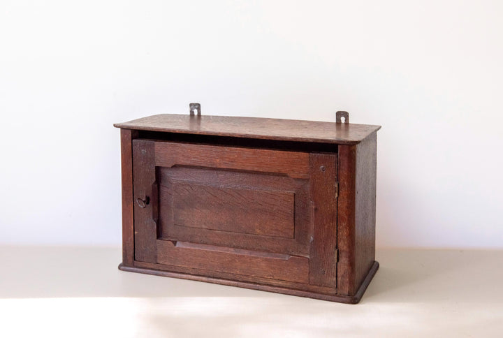 Small Antique Wooden Wall Cabinet with Key