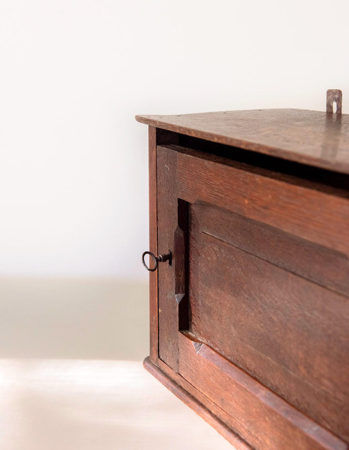 Small Antique Wooden Wall Cabinet with Key