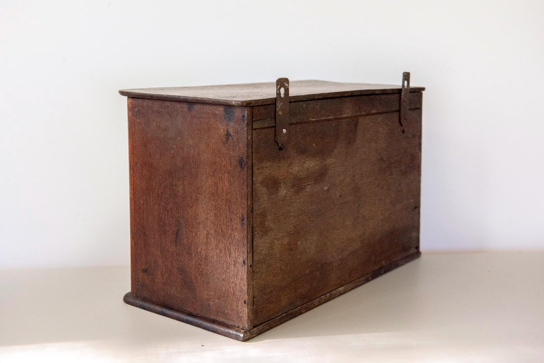 Small Antique Wooden Wall Cabinet with Key