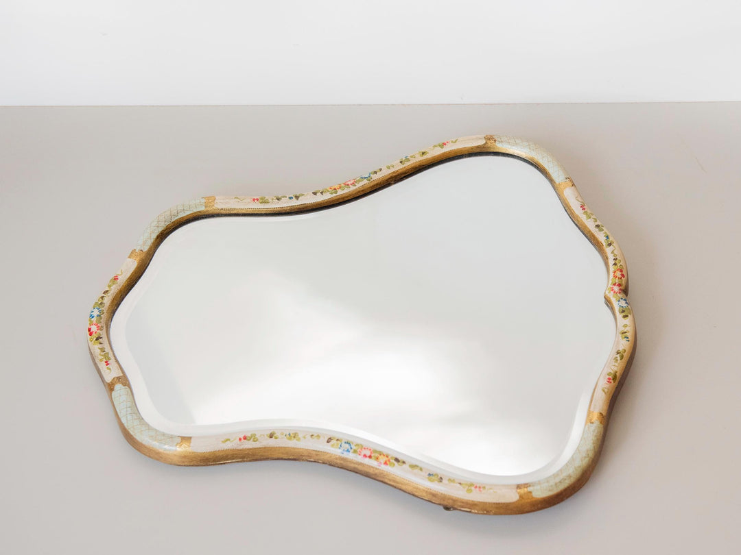 Vintage Dutch Floral Wall Mirror - Hand Painted Scalloped Frame