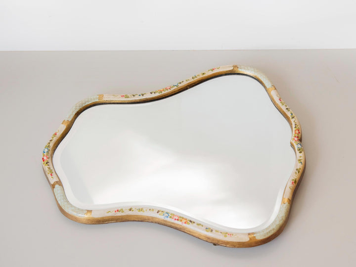 Vintage Dutch Floral Wall Mirror - Hand Painted Scalloped Frame