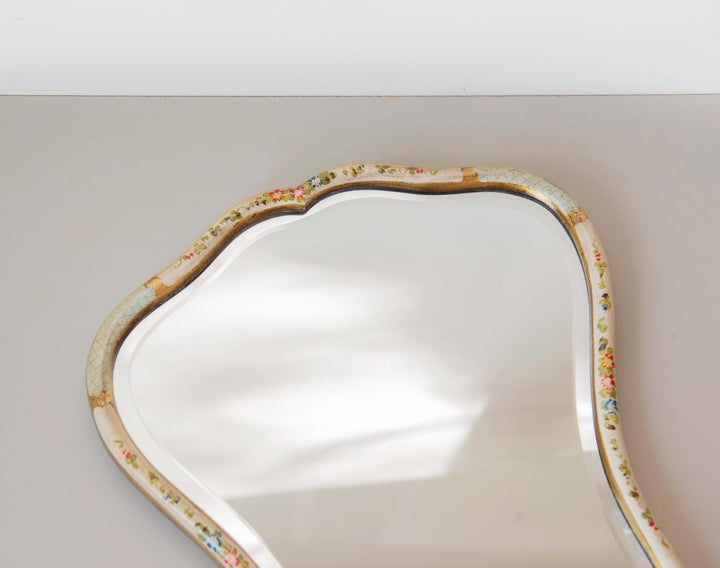 Vintage Dutch Floral Wall Mirror - Hand Painted Scalloped Frame