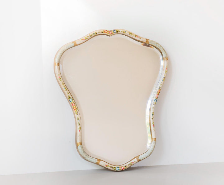 Vintage Dutch Floral Wall Mirror - Hand Painted Scalloped Frame