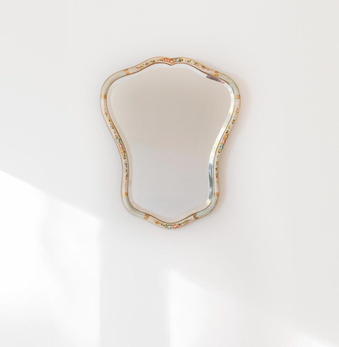 Vintage Dutch Floral Wall Mirror - Hand Painted Scalloped Frame