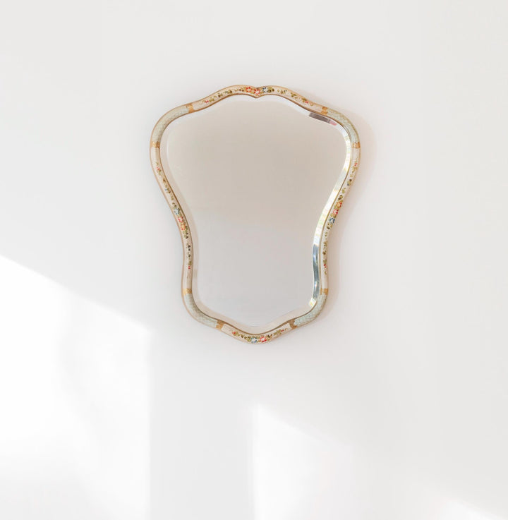 Vintage Dutch Floral Wall Mirror - Hand Painted Scalloped Frame