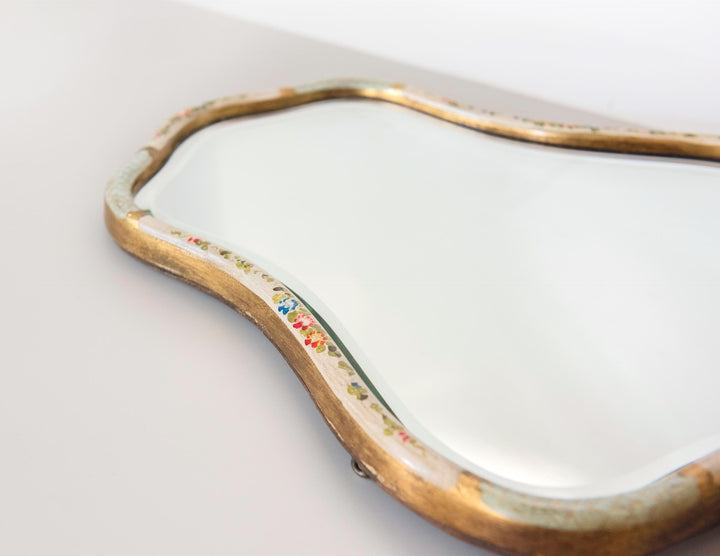 Vintage Dutch Floral Wall Mirror - Hand Painted Scalloped Frame