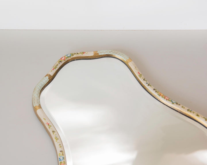 Vintage Dutch Floral Wall Mirror - Hand Painted Scalloped Frame