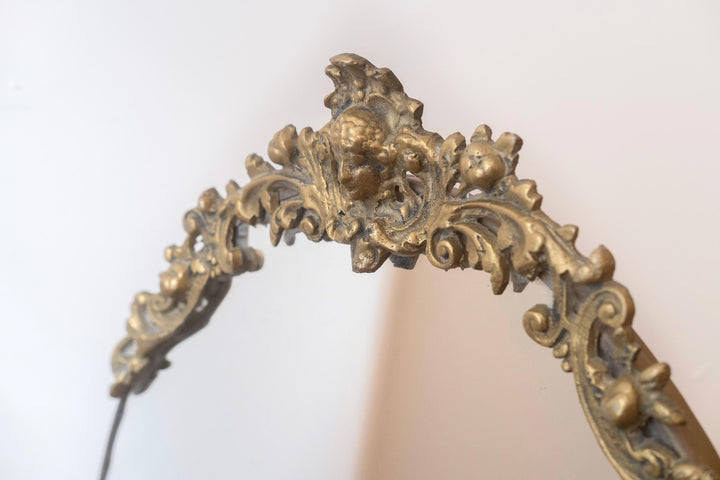 Vintage Brass Oval Wall Mirror With Hanging Chain