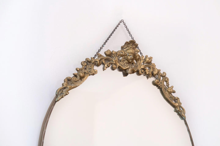 Vintage Brass Oval Wall Mirror With Hanging Chain
