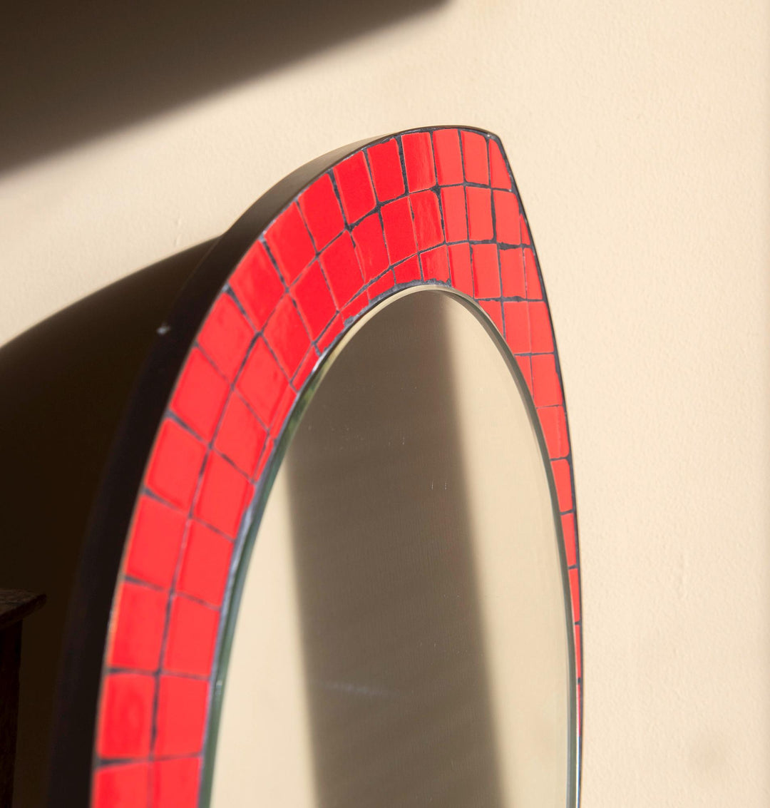 Vintage Red Mosaic Wall Mirror - 1960s Teardrop Mirror