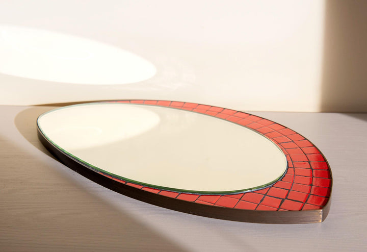 Vintage Red Mosaic Wall Mirror - 1960s Teardrop Mirror
