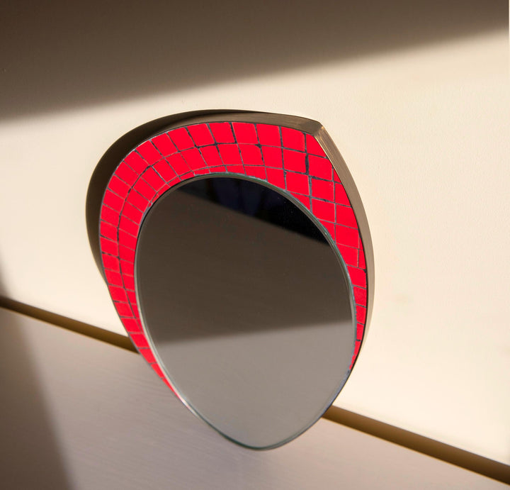 Vintage Red Mosaic Wall Mirror - 1960s Teardrop Mirror