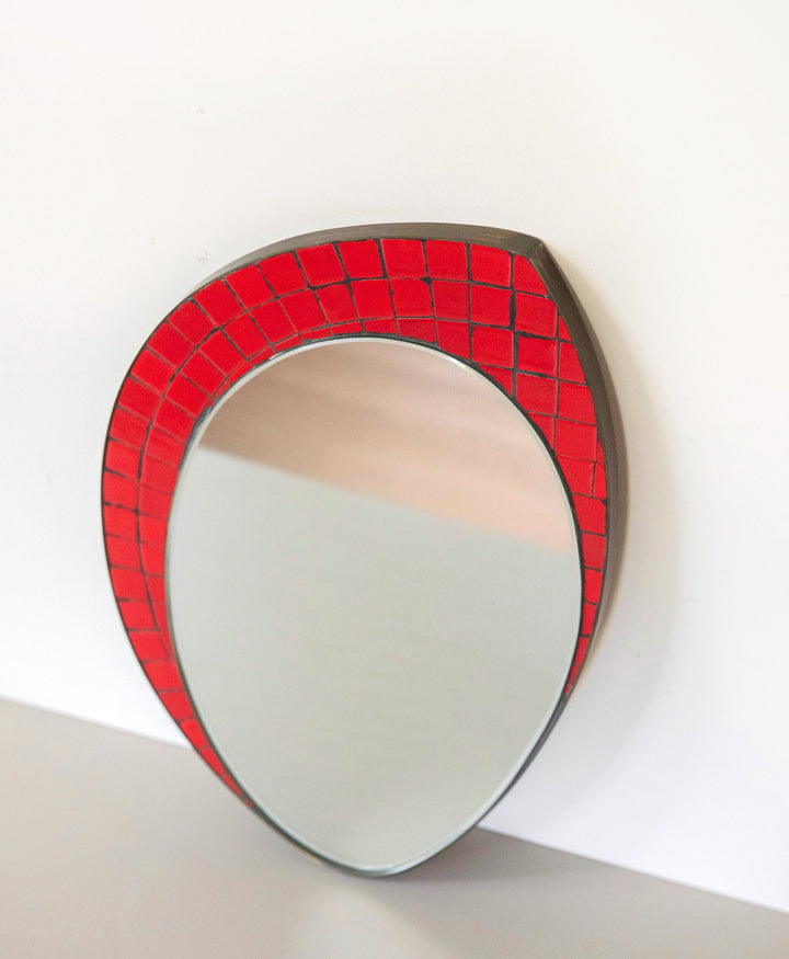 Vintage Red Mosaic Wall Mirror - 1960s Teardrop Mirror