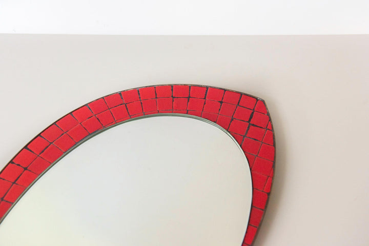 Vintage Red Mosaic Wall Mirror - 1960s Teardrop Mirror