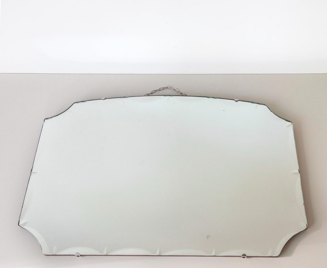 Antique English Frameless Wall Mirror with Hanging Chain