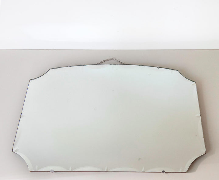 Antique English Frameless Wall Mirror with Hanging Chain