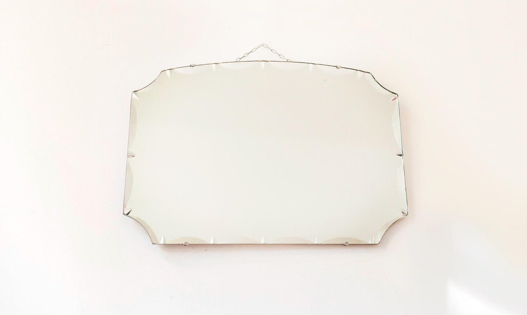 Antique English Frameless Wall Mirror with Hanging Chain