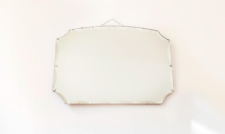 Antique English Frameless Wall Mirror with Hanging Chain