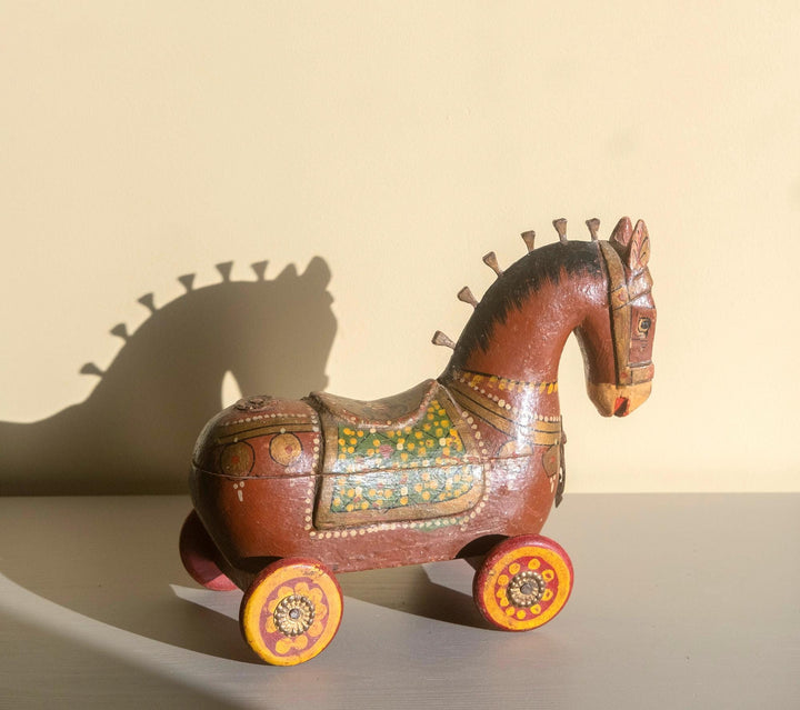 Antique Indian Wooden Horse Statue - Trinket Box