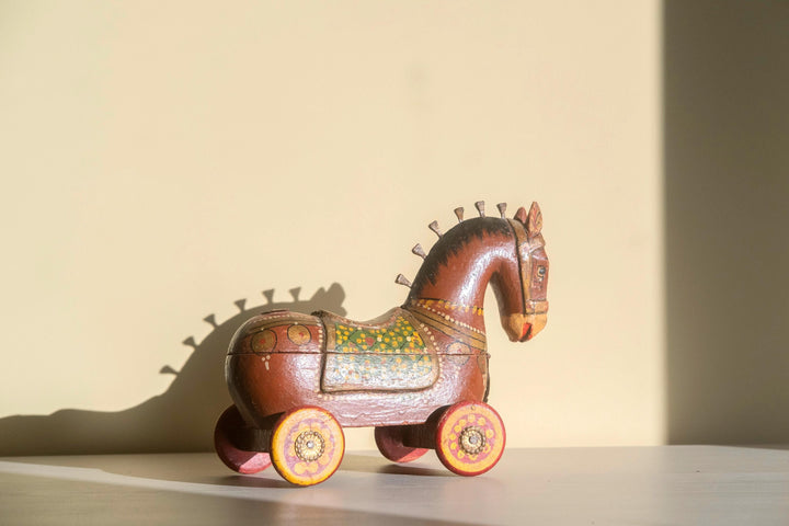Antique Indian Wooden Horse Statue - Trinket Box