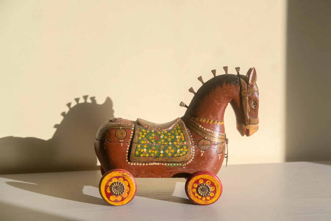 Antique Indian Wooden Horse Statue - Trinket Box