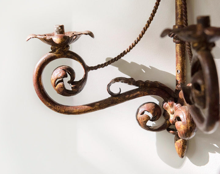 Vintage Florentine Gilt Metal Wall Sconces