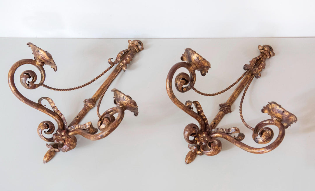 Vintage Florentine Gilt Metal Wall Sconces